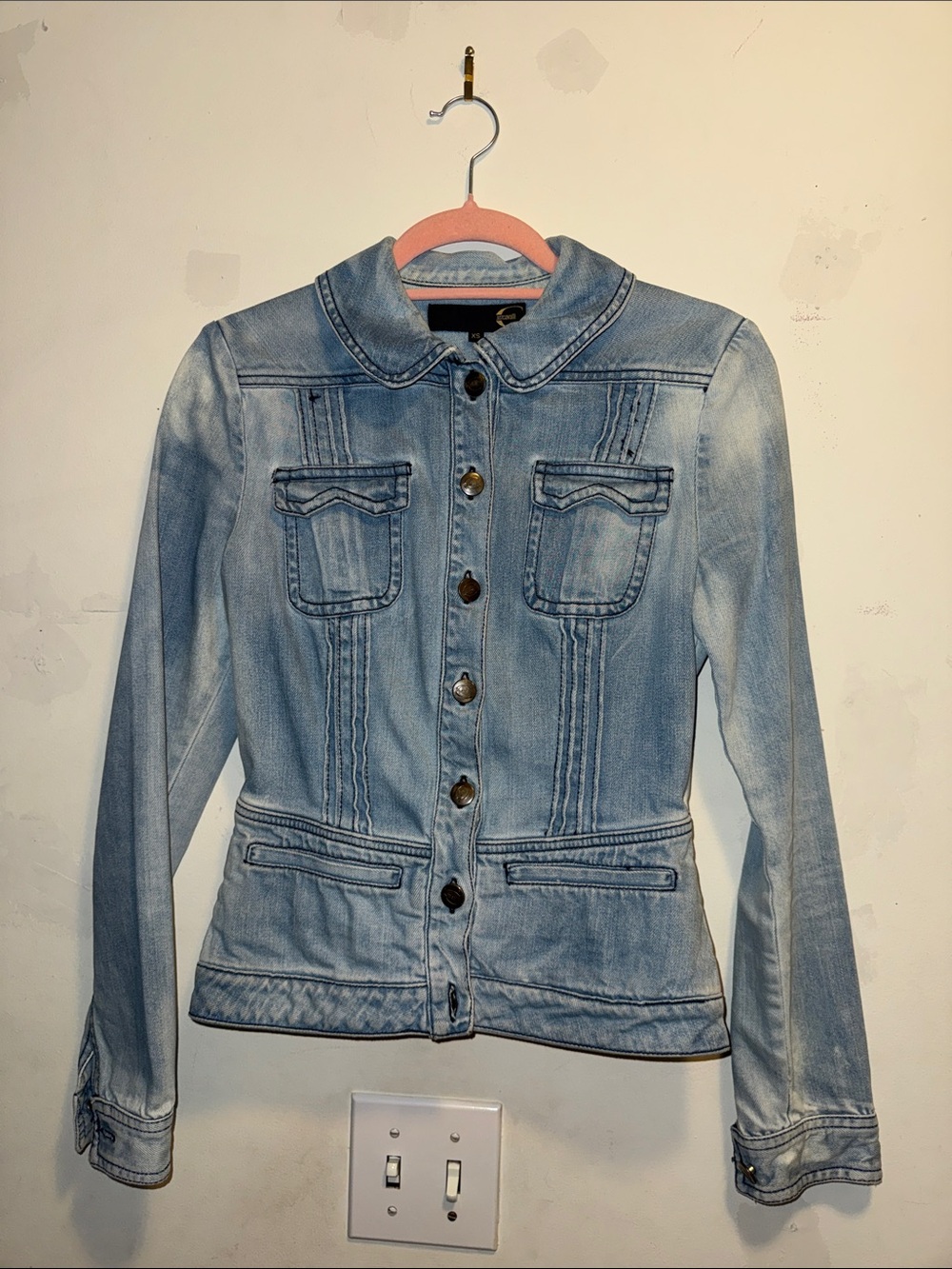 Just Cavalli vintage Classic Light Wash Denim Fitted Jacket - Women's Light Blue